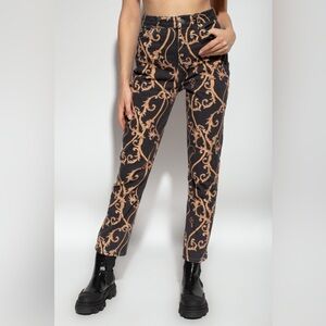 Ganni Black and Gold Patterned Denim
